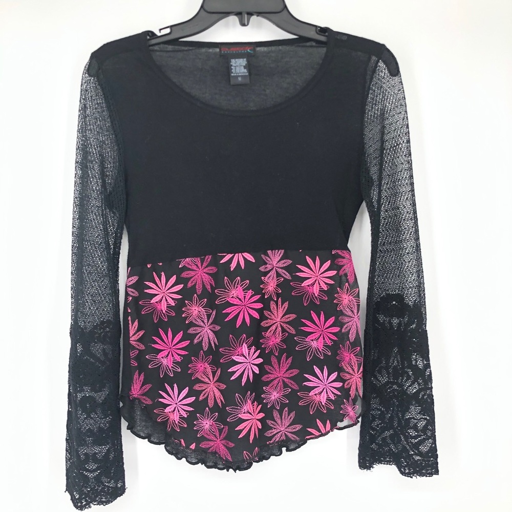 Custo Barcelona | Black Sheer Top w/ Pink Flowers
